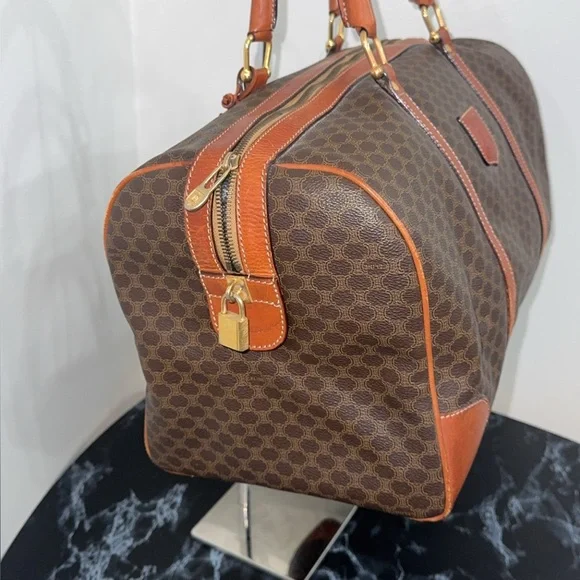 Celine | Brown Macadam Triomphe Canvas Travel Overnight Duffle Bag AUTHENTIC - Picture 10 of 16